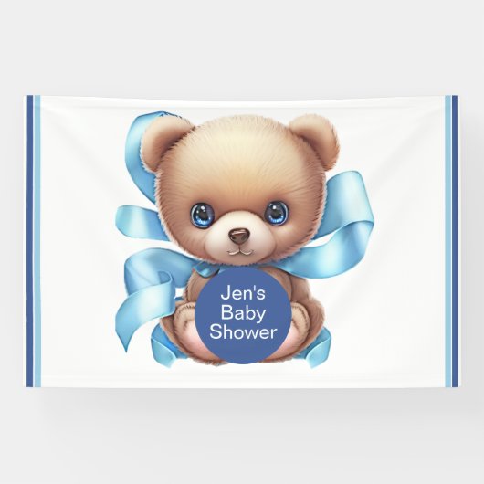 Teddy Bear Blue Baby shower Party Banner (Horizontaal)
