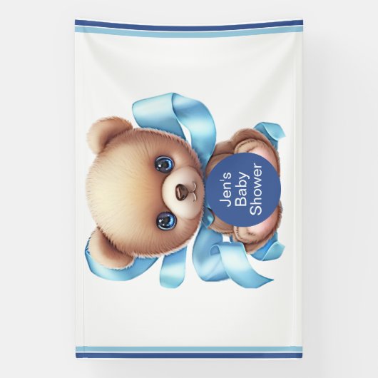 Teddy Bear Blue Baby shower Party Banner (Verticaal)