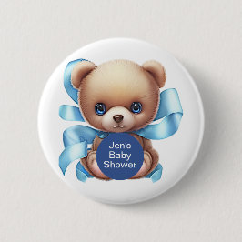 Teddy Bear Blue Baby shower Ronde Button 5,7 Cm