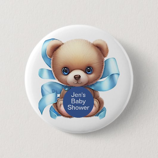 Teddy Bear Blue Baby shower Ronde Button 5,7 Cm (Voorkant)