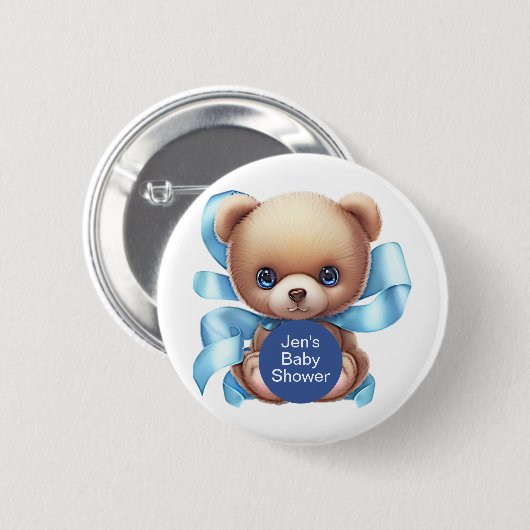 Teddy Bear Blue Baby shower Ronde Button 5,7 Cm (Voorkant /achterkant)