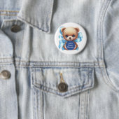 Teddy Bear Blue Baby shower Ronde Button 5,7 Cm (In situ)