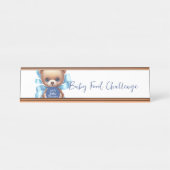 Teddy Bear Blue Baby shower tafelblad teken Bureau Naambordje (Voorkant)