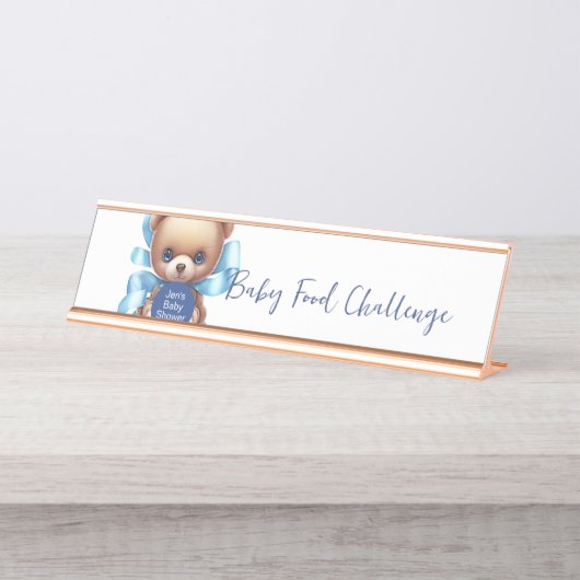 Teddy Bear Blue Baby shower tafelblad teken Bureau Naambordje (Voorkant)