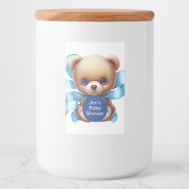 Teddy Bear Blue Baby shower Voedselcontainer Etiket