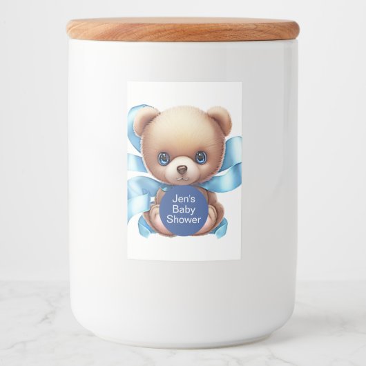 Teddy Bear Blue Baby shower Voedselcontainer Etiket (Voorkant)