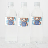 Teddy Bear Blue Baby shower Waterfles Etiket (Flessen)