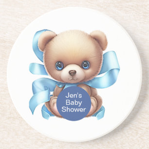 Teddy Bear Blue Baby shower Zandsteen Onderzetter