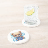 Teddy Bear Blue Baby shower Zandsteen Onderzetter (Zijkant)