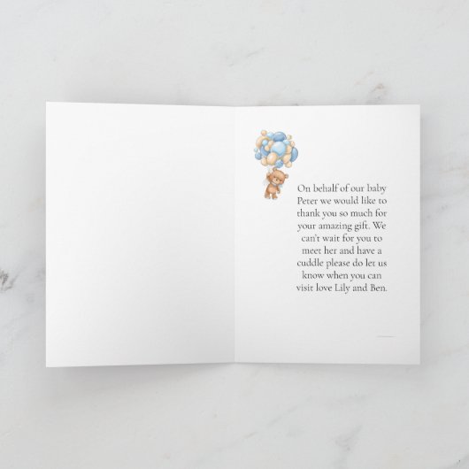 Teddy Bear Blue Ballon Amazing Gift Bedankt Ca Kaart (Binnen)