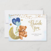 Teddy Bear Blue Ballon Baby shower Dank je wel Bedankkaart (Voorkant)