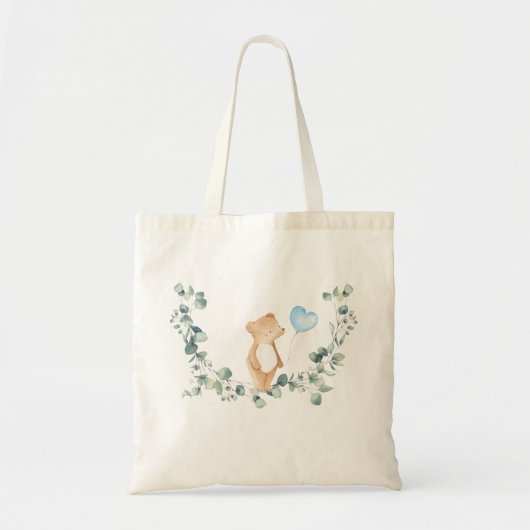 Teddy Bear Blue-ballon met Eucalyptus Tote Bag (Voorkant)