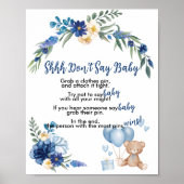 Teddy Bear Blue Ballon Shhh Zeg geen Baby-spel Poster (Voorkant)