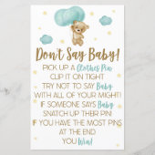 Teddy Bear Blue Ballon Zeg geen Baby shower Game (Voorkant)