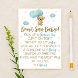 Teddy Bear Blue Ballon Zeg geen Baby shower Game