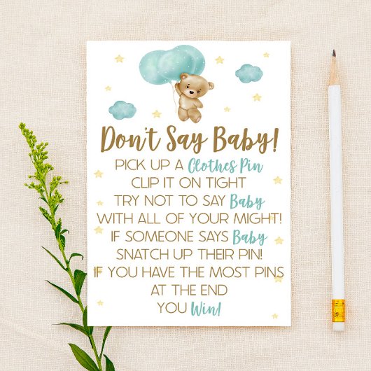 Teddy Bear Blue Ballon Zeg geen Baby shower Game