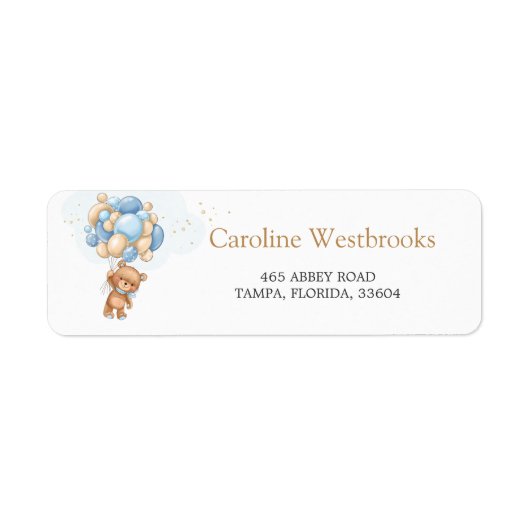 Teddy Bear Blue-ballonnen Return Address Label (Voorkant)