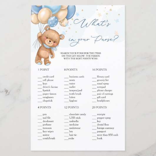 Teddy Bear Blue-ballonnen Wat zit er in je paarden (Voorkant)