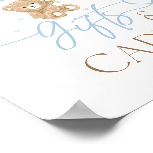 Teddy Bear Blue Balloon Baby Boy Shower Gift Poster (Hoek)