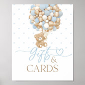 Teddy Bear Blue Balloon Baby Boy Shower Gift Poster (Voorkant)