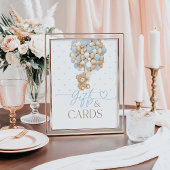 Teddy Bear Blue Balloon Baby Boy Shower Gift Poster