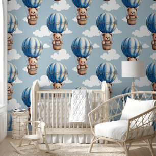 Teddy Bear Blue Balloon Baby Nursery Room Behang