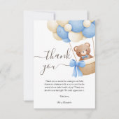 Teddy Bear Blue Balloon Baby shower bedankje Bedankkaart (Voorkant)