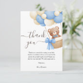 Teddy Bear Blue Balloon Baby shower bedankje Bedankkaart (Staand voorkant)