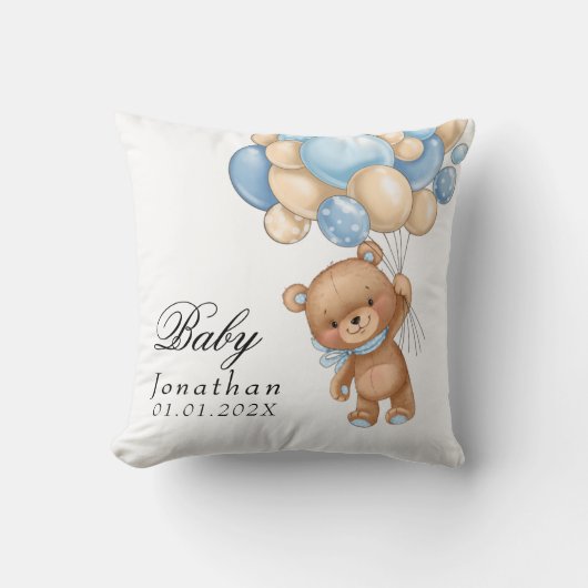 Teddy Bear Blue Balloon Baby shower Sierkussen (Voorkant)
