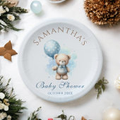 Teddy Bear Blue Balloon Bearly Baby Shower Papieren Bordje