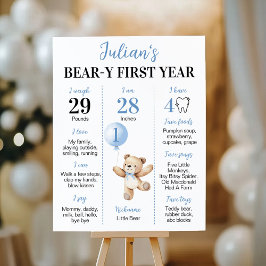 Teddy Bear Blue Balloon Beary Eerste jaar Mijlpaal Poster