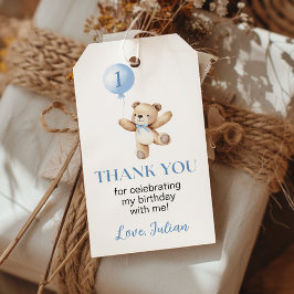 Teddy Bear Blue Balloon Beary Verjaardag Bedankt Cadeaulabel