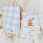 Teddy Bear Blue Balloon Boy Baby Shower Kaart