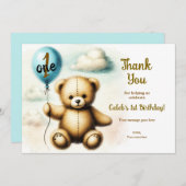 Teddy Bear Blue Balloon Verjaardag Bedankt Kaart (Voorkant / Achterkant)