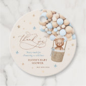 Teddy Bear Blue Balloon Wake Baby shower Bedankjes Labels (Voorkant)