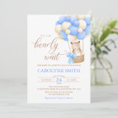 Teddy Bear Blue Balloon Wake Baby shower Kaart (Staand voorkant)