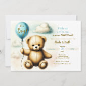 Teddy Bear Blue Balloon Wake Baby shower Kaart (Voorkant)