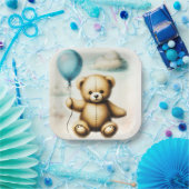 Teddy Bear Blue Balloon Wake Baby shower Papieren Bordje (Feest)