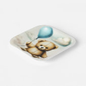 Teddy Bear Blue Balloon Wake Baby shower Papieren Bordje (Gebogen)