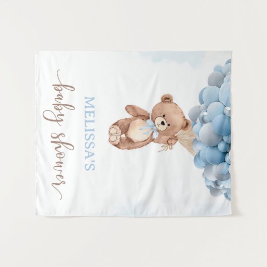 Teddy Bear Blue Balloon Wake Baby shower Wandkleed (Voorkant (horizontaal))