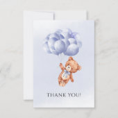 Teddy Bear Blue Balloon Waterverf Boy Baby shower Bedankkaart (Voorkant)
