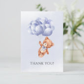 Teddy Bear Blue Balloon Waterverf Boy Baby shower Bedankkaart (Staand voorkant)
