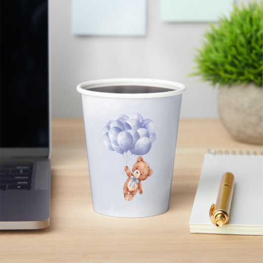 Teddy Bear Blue Balloon Waterverf Boy Baby shower Papieren Bekers (Insitu)