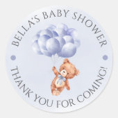 Teddy Bear Blue Balloon Waterverf Boy Baby shower Ronde Sticker (Voorkant)