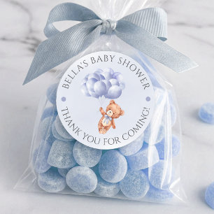 Teddy Bear Blue Balloon Waterverf Boy Baby shower Ronde Sticker