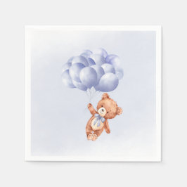 Teddy Bear Blue Balloon Waterverf Boy Baby shower Servet