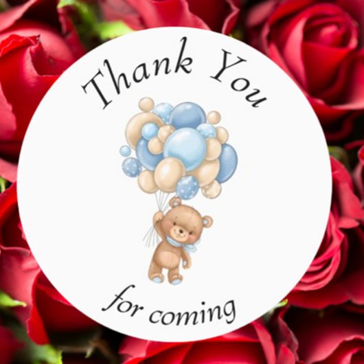 Teddy Bear Blue Balloons Baby shower Dank je labor Labels