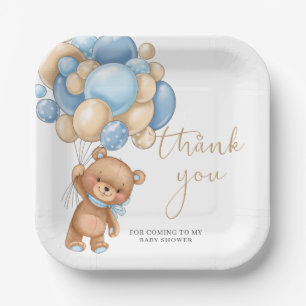 Teddy Bear Blue Balloons Baby shower Dank je Pa Papieren Bordje