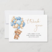 Teddy Bear Blue Balloons Baby shower Dank u (Voorkant)