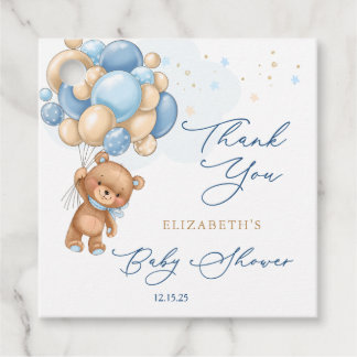 Teddy Bear Blue Balloons Baby shower Dank u Bedankjes Labels